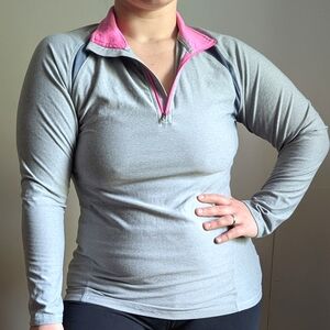 Champion Grey Quarter Zip Top Mesh Insets & Hot Pink Trim Size Medium
